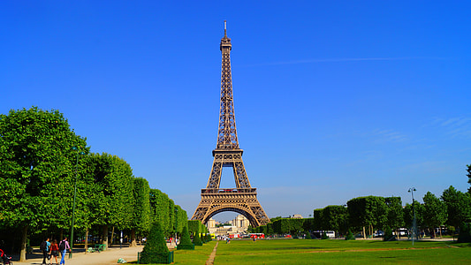Eiffel tower under a blue sky thumbnail