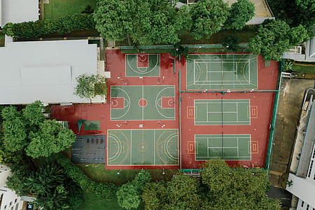 aerial photography of basketball courts thumbnail