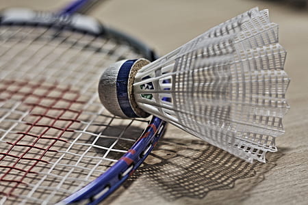 white shuttlecock and badminton racket thumbnail