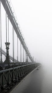 grayscale photo of suspension bridge thumbnail