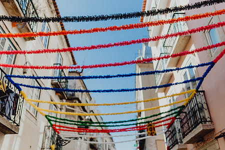 Streets decorated for the Saint Anthony Feast in Lisbon, Portugal thumbnail