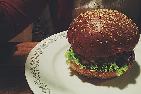 Beef burger in a restaurant thumbnail