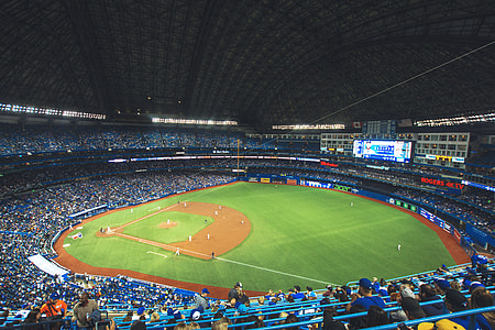 Baseball stadium at night thumbnail