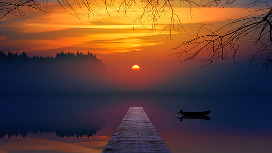 gray concrete dock under sunset thumbnail