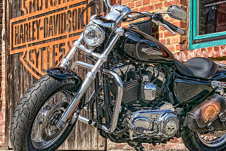 close-up photography of Harley-Davidson Motorcycles cruiser motorcycle thumbnail