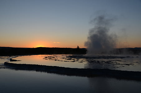 body of water and smoke during sunset thumbnail