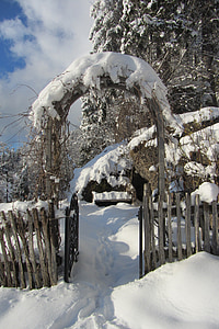 snow covered brown wooden fence thumbnail