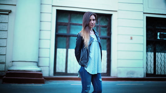 beautiful, girl, street, style, girl in leather jacket, city thumbnail