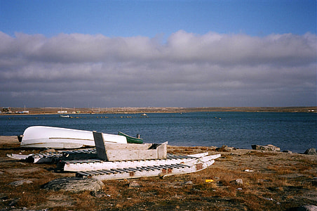 Beached komatiks at Clyde River in Nunavut, Canada thumbnail
