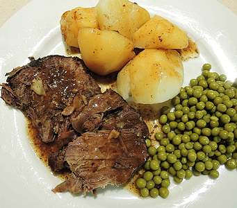 steak, potato and beans on plate thumbnail