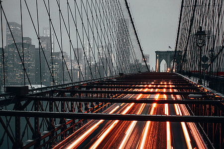 Car traffic on the Brooklyn Bridge in New York City thumbnail