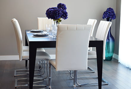 rectangular black wooden table with chairs dining set thumbnail