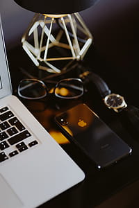 Elegant home office with golden accessories thumbnail