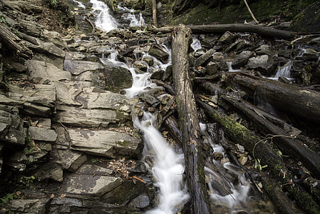 Whitewater running down rocks at Mingus Falls, North Carolina thumbnail