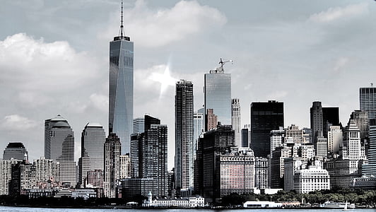 grayscale photo of concrete high-rise buildings thumbnail