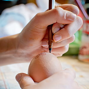 person holding brown marker holding egg thumbnail