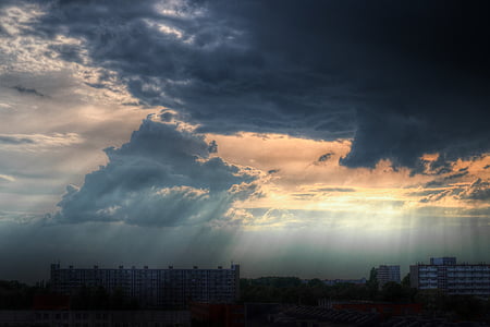 light rays above high-rise buildings thumbnail