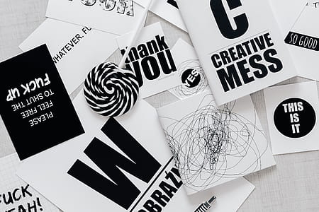 Top view of black and white typography sentences thumbnail