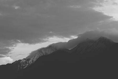 grayscale photo of mountain with clouds thumbnail