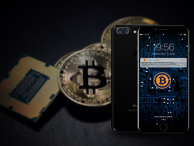 jet black iPhone 7 Plus displaying Bitcoin wallpaper thumbnail