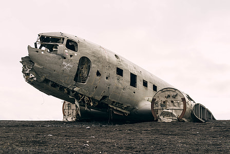 grayscale photo of wrecked airliner thumbnail