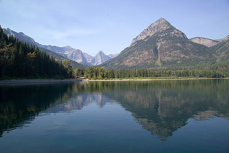 Scenic landscape with mountains and lake at Goat Haunt Station in Glacier National Park thumbnail