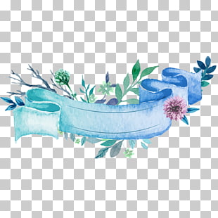 Wedding invitation Paper Ribbon Watercolor painting, blue romantic wedding material Free , ribbon with leaf illustration PNG clipart