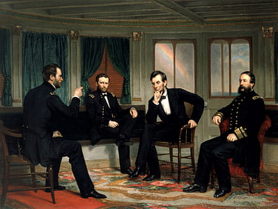 Lincoln and gentlemen having a conversation painting thumbnail