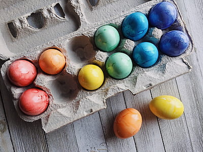 assorted-color eggs in tray thumbnail