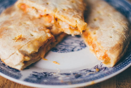 baked pie on top of blue ceramic plate thumbnail