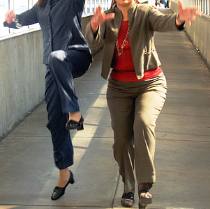 woman wearing brown and red blazer with pants thumbnail