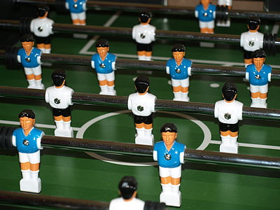 green, white, and blue foosball table thumbnail