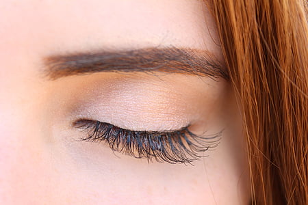 woman's brown colored brow and mascara thumbnail