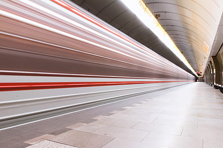 Metro station where metro arrives in motion thumbnail