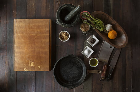 chopping beside cast iron and butcher knife thumbnail