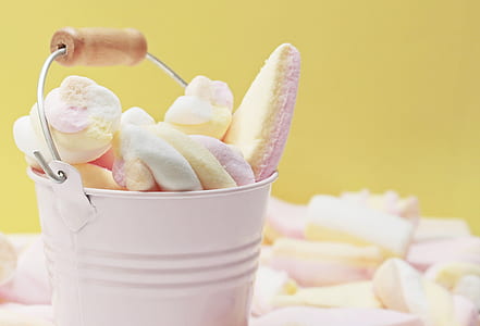 white metal bucket filled with assorted-color mallows thumbnail