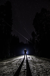 man standing behind lights at nighttime thumbnail