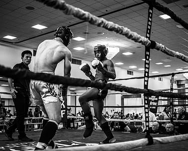 grayscale photo of boxers on ring thumbnail
