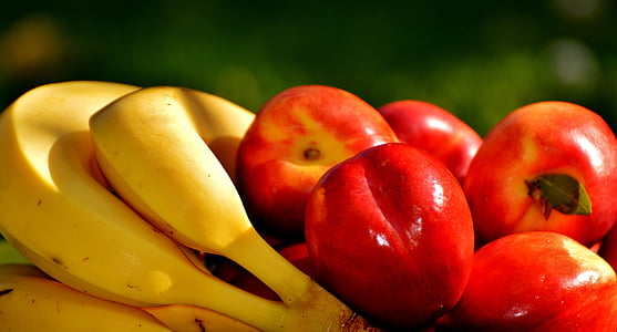 closeup photo of banana and apple fruits thumbnail