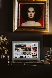 Elegant home office with golden accessories thumbnail