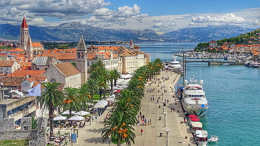 photo of docked white cruiser ship next to boats and crowded people pavement during daytime thumbnail