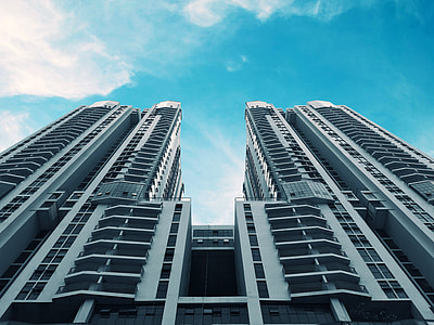 Looking up a skyscraper in Hanoi, Vietnam thumbnail