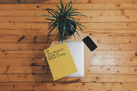 The Monocle Guide To Better Living book on top of laptop beside plant thumbnail