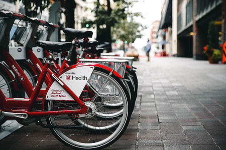 red bicycle lot in parking space thumbnail