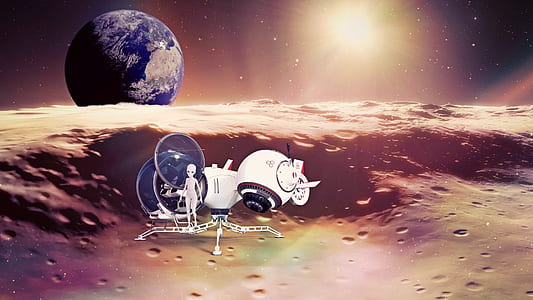alien beside white space ship illustration thumbnail