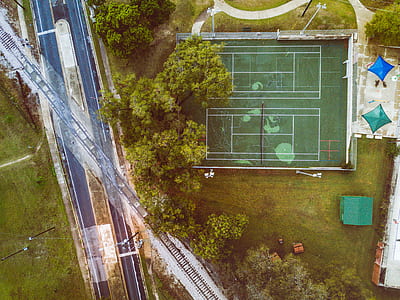 top view photography of empty road beside court thumbnail