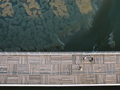 bird's eye view of people walking on the bridge thumbnail