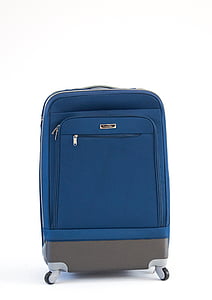 blue and gray suede rolling luggage thumbnail