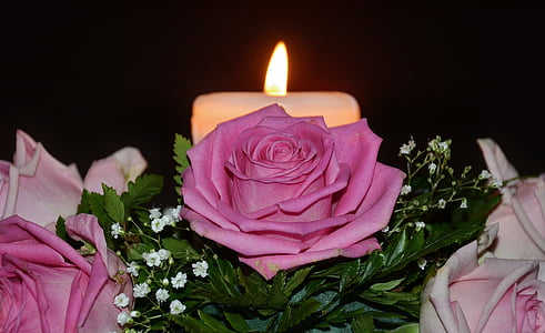 pink roses and white candle thumbnail