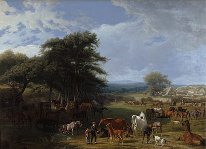 man and child on field with herd of horses painting thumbnail